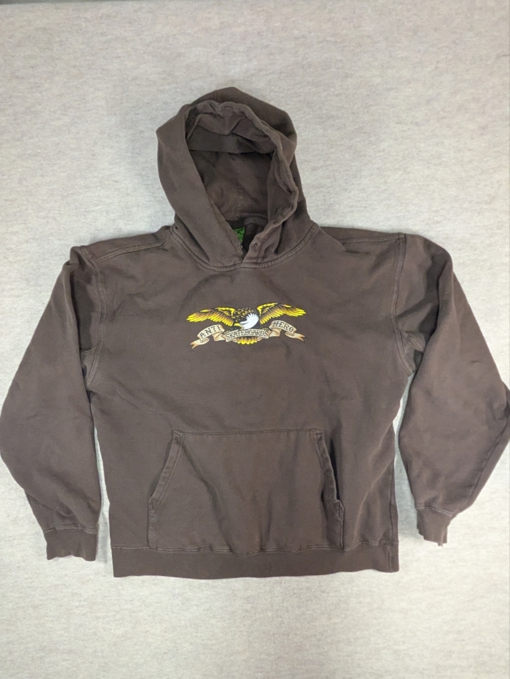 Anti Hero Brown Sweatshirt Distressed Hoodie Eagle Skateboarding Graphic Large
